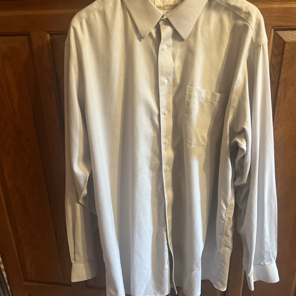 Roundtree Yorke Gold Label‎ Dress Shirt 18.5"-38/39" TALL Gray White Non-Iron